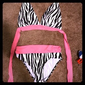 Zebra Print with Coral accent bikini
